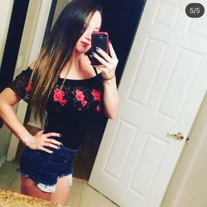 Floral lace off shoulder body suit